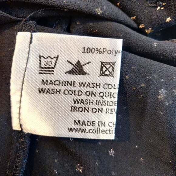 Collectif London Womens XS/4 Black Gold Star Print Tie Neck S/S Semi Sheer Top - Picture 8 of 8